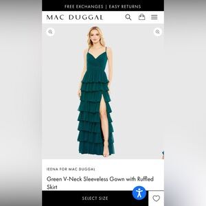 Mac Duggal Deep V-neck Sleeveless Gown With Ruffled Skirt